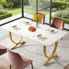 Modern Dining Table Kitchen Table with Faux Marble Table Top