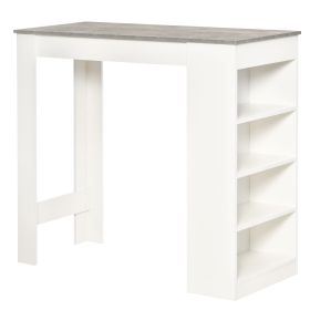 Bar Table, High Top Pub Table with 4 Storage Shelves, Modern Bar Height Table for Home Bar, Kitchen, Grey