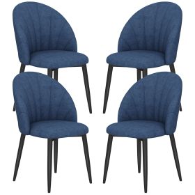 Modern Dining Chairs Set of 4, Upholstered Dining Room Chairs with Metal Legs, Shell Backrest, Padded Seat, Blue