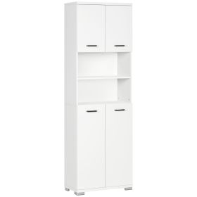Bathroom Cabinet, Freestanding Linen Cabinet with Open Shelves and Cupboards, 23.6"x13.2"x72", White