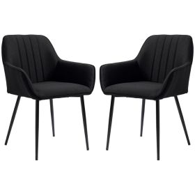 Dining Chairs Set of 2, Upholstered Linen Fabric Accent Chairs with Metal Legs, Black
