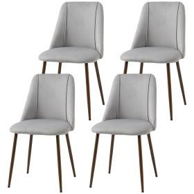 Upholstered Dining Chairs Set of 4, Velvet Accent Chair with Back and Wood-grain Steel Leg for Kitchen, Grey