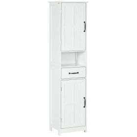 Modern Bathroom Cabinet, Narrow Bathroom Vanities with Open Shelf Drawer Recessed Doors and Adjustable Shelves White