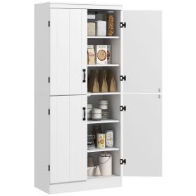 70" 4-Door Storage Cabinet, Freestanding Pantry Cabinet with Adjustable Shelves for Living Room, White