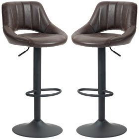 Swivel Bar Stools Set of 2, Faux Leather Upholstered Counter Height Barstools with Round Metal Base