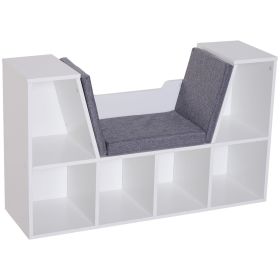 6-Cubby Bookcase with Seat Cushion, Cube Storage Shelf with Reading Nook for Home Office, Study, Grey