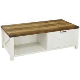 Industrial Coffee Table Side End Table with Drawer, Open Storage Shelf, Modern Farmhouse Furniture, for Living Room, Dining Room, Office, Brown