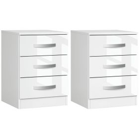 Modern Nightstand Set of 2, Bedside Tables with 3 High Gloss Drawers for Bedroom, White