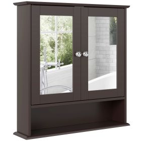 Medicine Cabinet, Wall-Mounted Bathroom Mirror Cabinet with Double Doors, Open Shelf, and Adjustable Shelf, Modern Bathroom Wall Cabinet, Dark Br