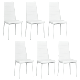 High Back Dining Chairs, Modern Upholstered PU Leather Accent Chairs with Metal Legs for Kitchen, Set of 6, White