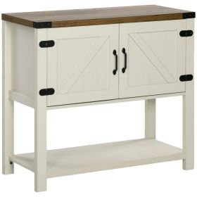 Farmhouse Kitchen Storage Cabinet, Free Standing Sideboard Console Table with Barn Doors, Bottom Shelf, White