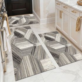 Three-piece kitchen rug set, non-slip and washable, abstract pattern kitchen hallway rug, soft and comfortable, suitable for sinks, floors, entra (Main Color: White, Main Material: Polyester)