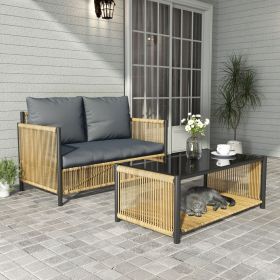 New Comming Outdoor PE Brown Wicker 2seats Sofa with Grey Cushion and Table Set (Color: as Pic)